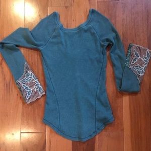Free People Teal Green Bali Babe Leaf Lace Thermal